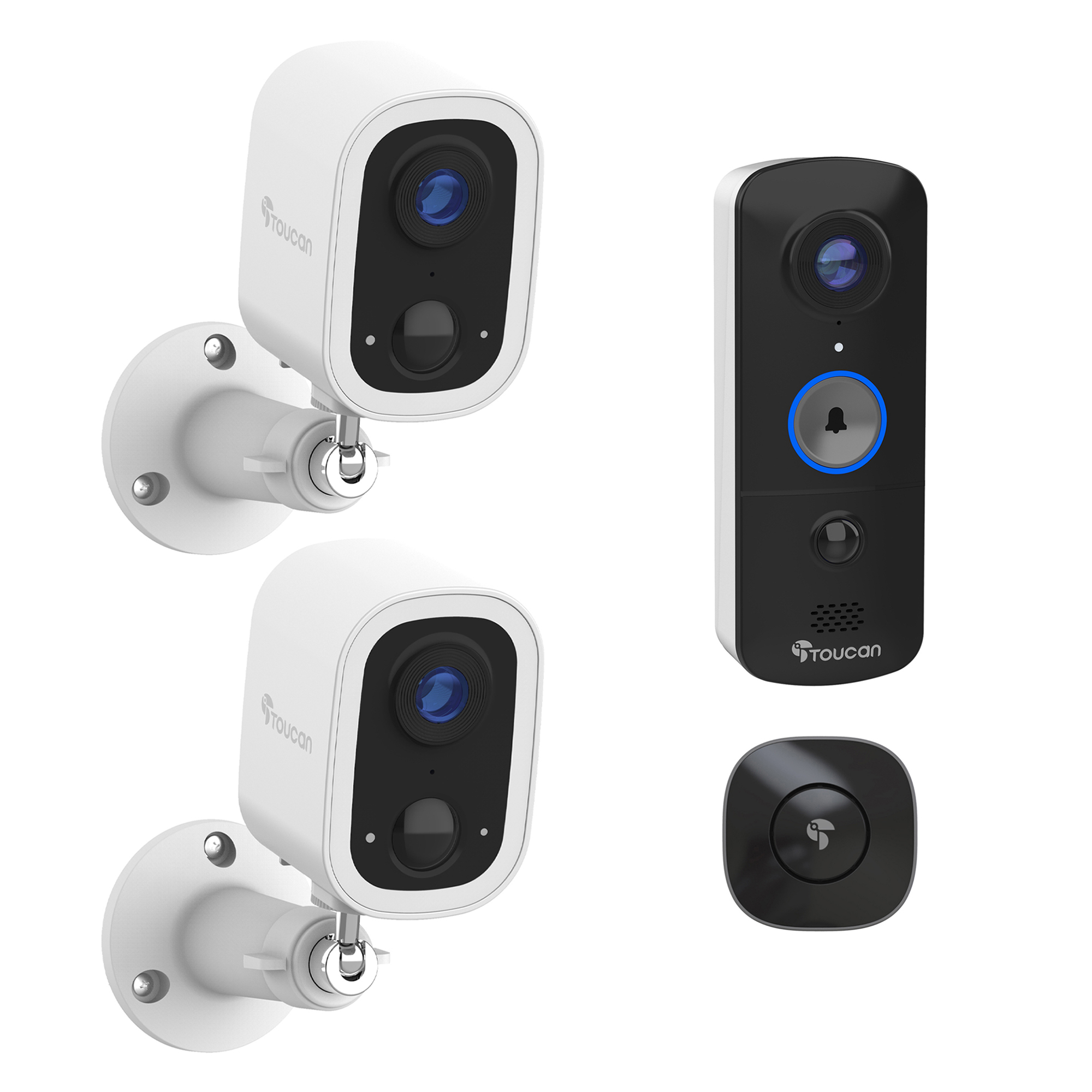 Toucan S4 Wireless 2K Security Camera System with V3 1080p Video Doorbell & Chime — No Monthly Fee, Model# 843631194027